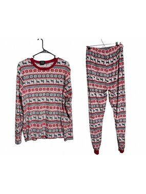PJs & Presents Christmas Reindeer Fair Isle Pajama Set Size Medium Long Sleeve